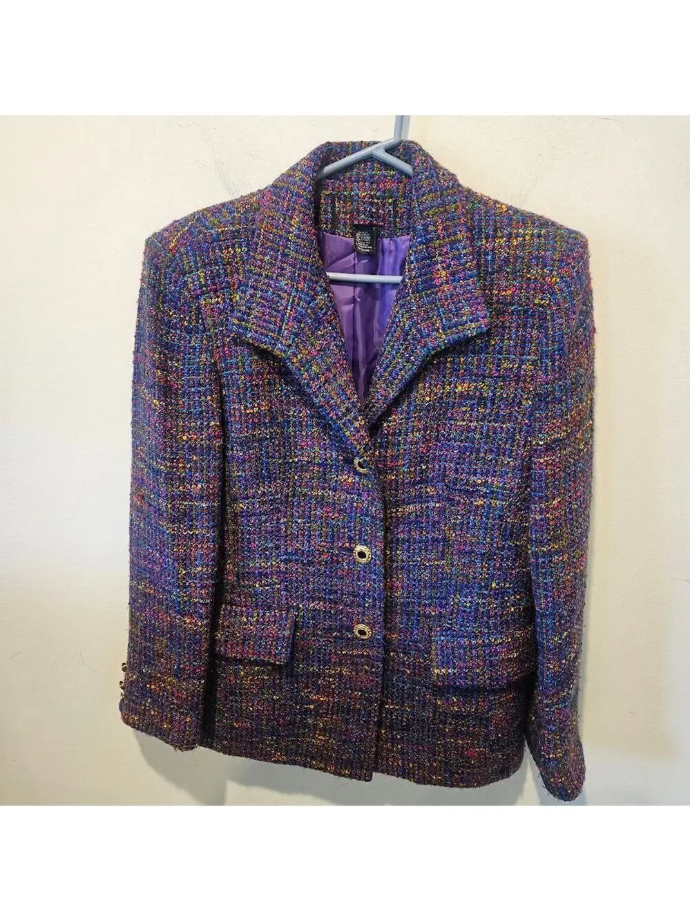 Women's Unbranded Purple Multicolor Tweed Blazer Jacket Size 10